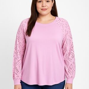 Soft Pink Eyelet Sleeve Top